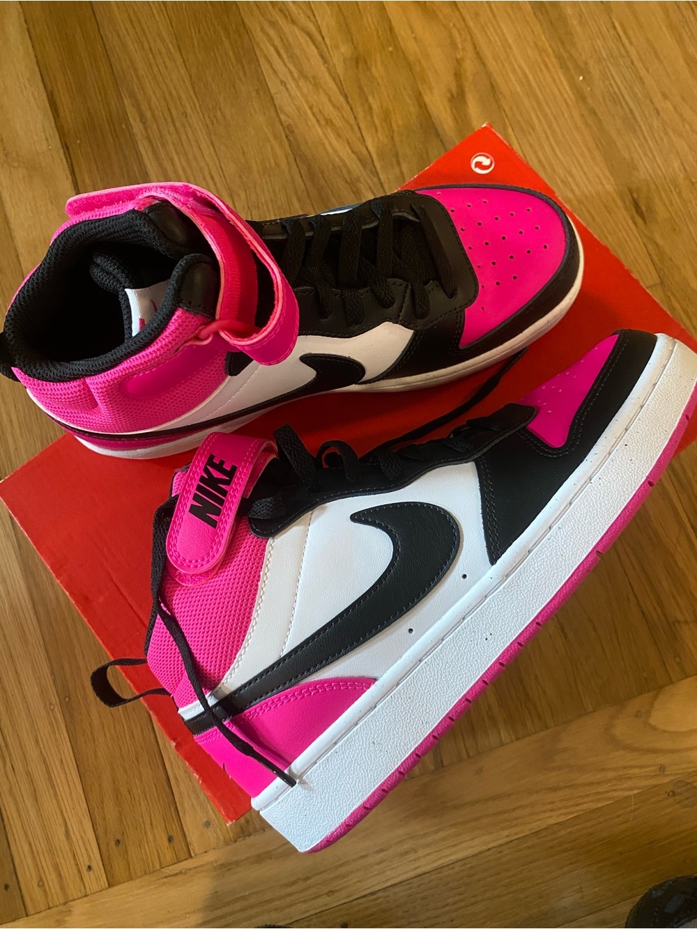 NEW Nike Court Borough Mid 2 BG White Black Firece Pink Kids Youth